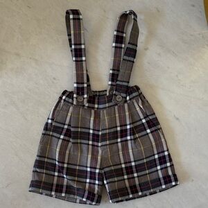 Classic Plaid Kids Suspender Shorts